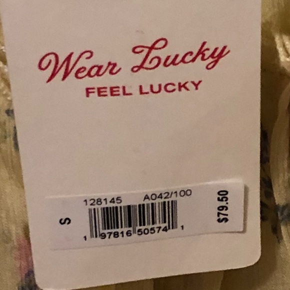 NWT Lucky Brand Printed Ruched Ruffle V-Neck Summer Short Top in Floral Cream - Picture 2 of 4